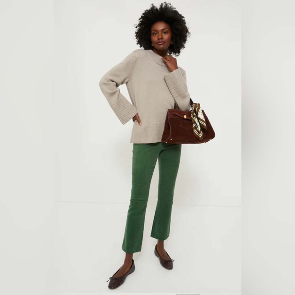 Tuckernuck Green Cropped Pants with Neutral Sweater Look